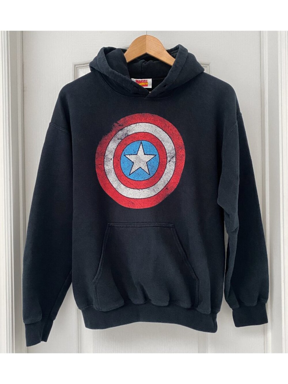 Marvel - Officially Licensed - Captain America Distressed Logo Pullover Hoodie